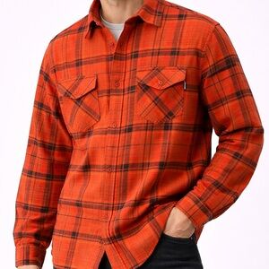 Men's Orange Plaid Shirt